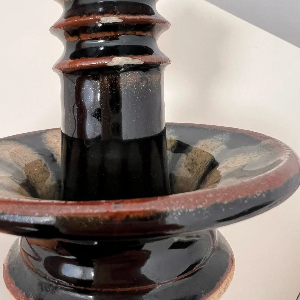GORGEOUS HANDMADE STUDIO POTTERY CHAMBERSTICK TAPERED CANDLE HOLDER - SURF SHACK